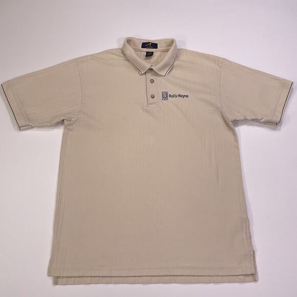 Rolls Royce Polo Shirt Men’s XL Vintage Ribbed Biege Collared Short Sleeve READ
